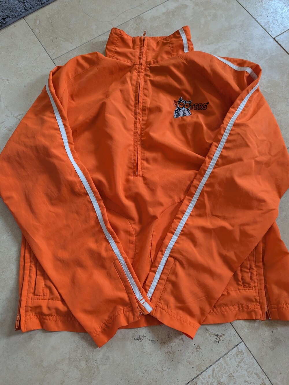 Hooters Orange Size Small Pullover Half Zip Jacket with White Trim Vintage Look